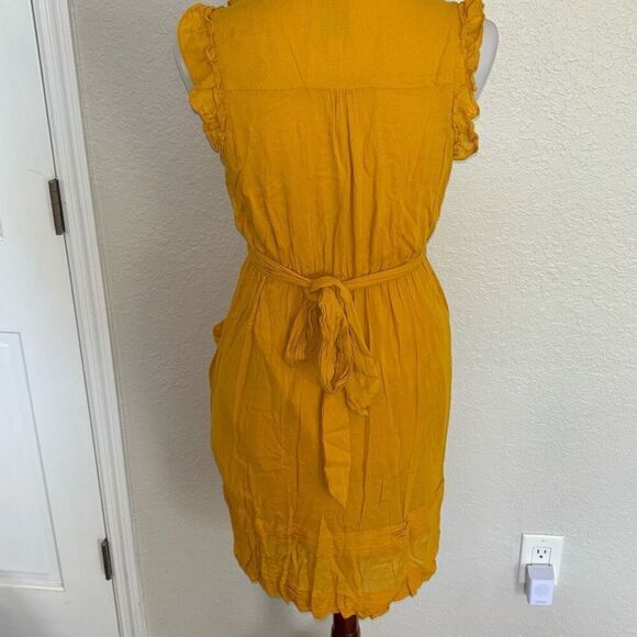 Odille x Anthropologie mustard yellow ruffled dress Sz 2 BOHO - Picture 5 of 10
